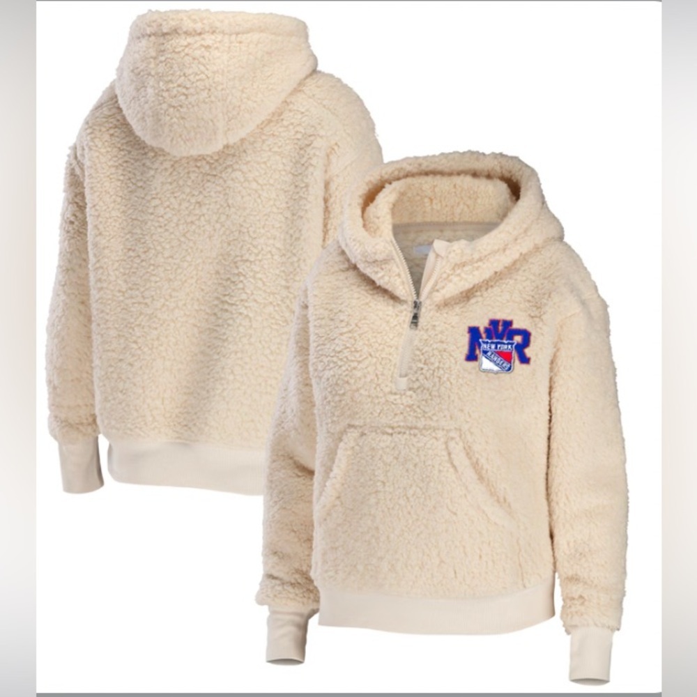 New York Rangers WEAR by Erin Andrews - NEW -Cream Sherpa Quarter-Zip Hoodie 2XL